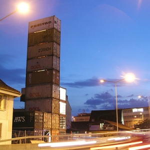 Freitag: a bag store made from stacked shipping containers.